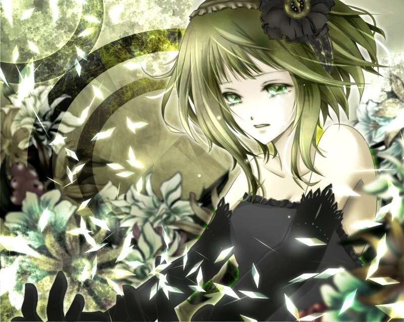 green-haired anime girl with flowers
