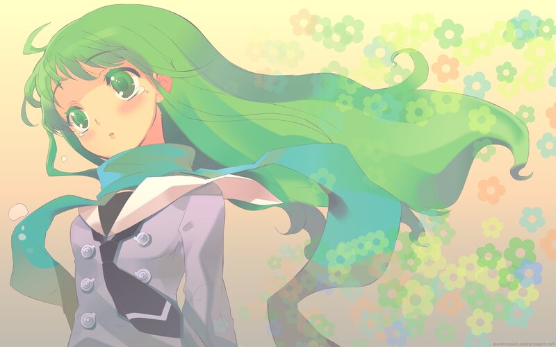 green-haired anime girl with flowers