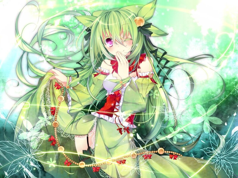 green-haired anime girl with flowers