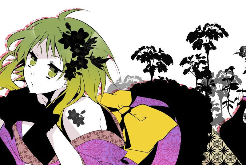 green-haired anime girl with flowers