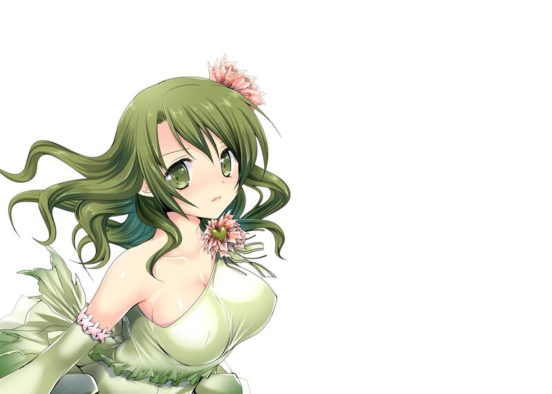 green-haired anime girl with flowers