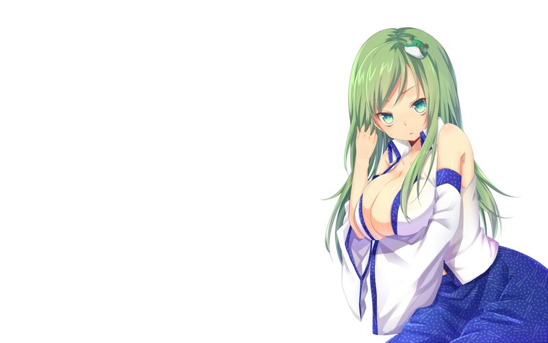 green-haired anime girl with frog