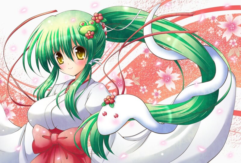 green-haired anime girl with frog