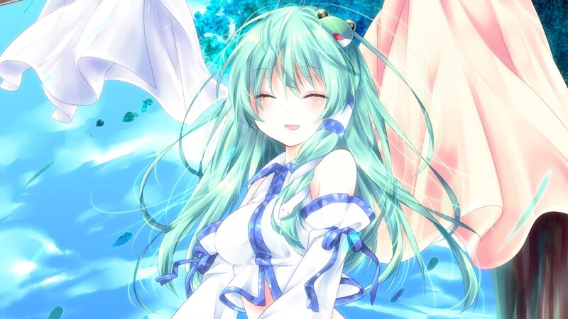 green-haired anime girl with frog