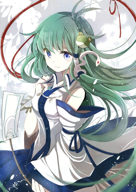 green-haired anime girl with frog