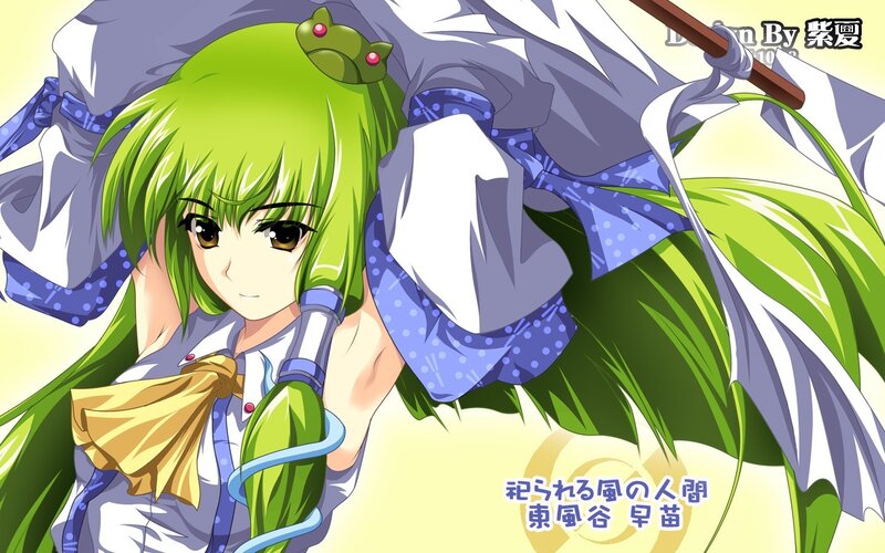 green-haired anime girl with frog