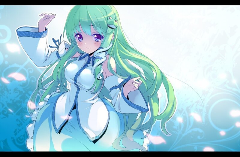 green-haired anime girl with frog