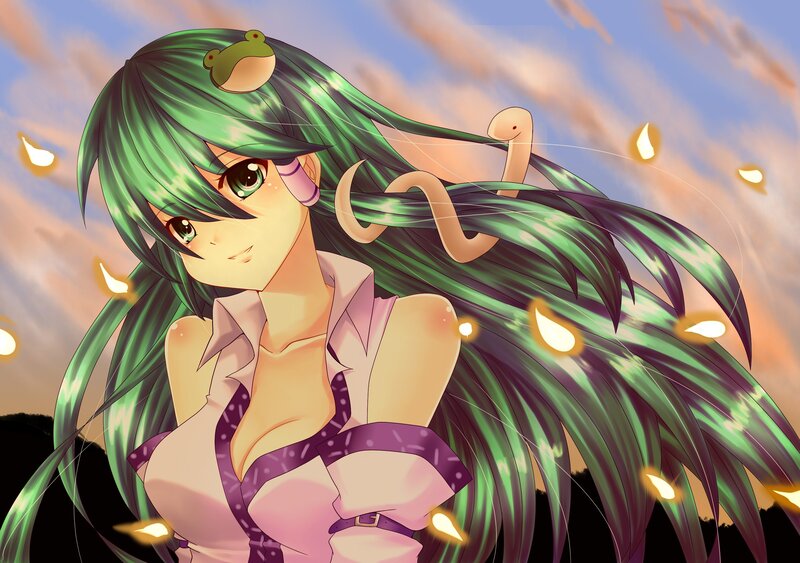 green-haired anime girl with frog