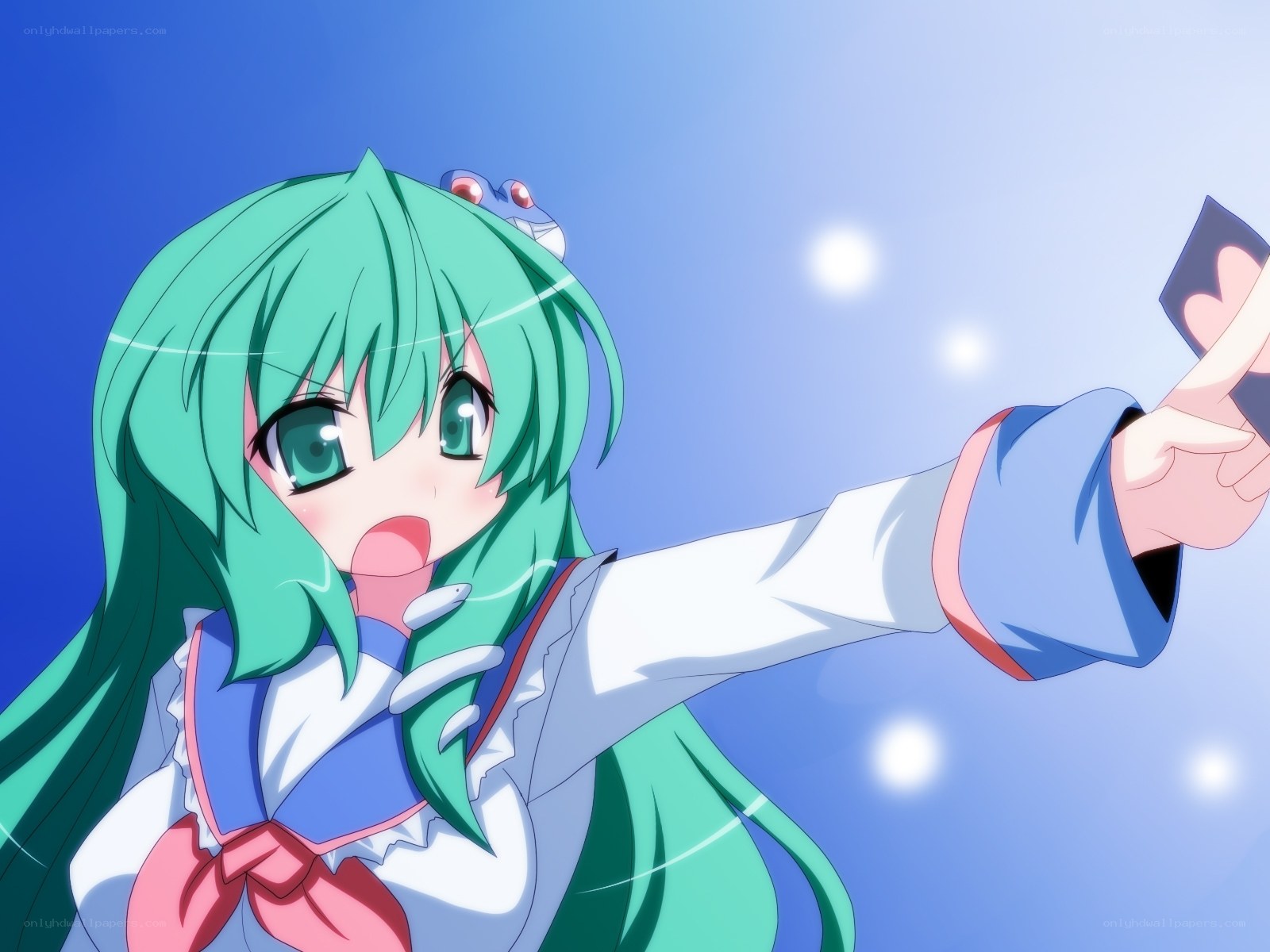 green-haired anime girl with frog