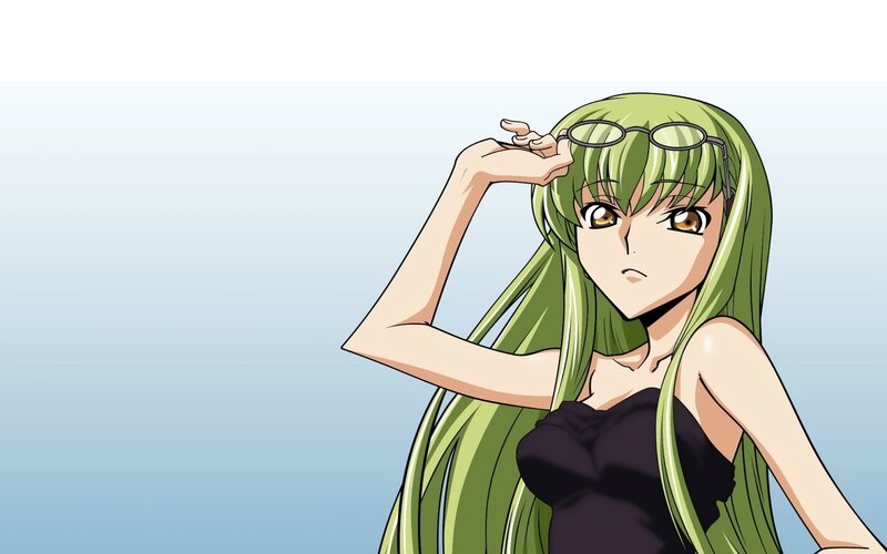 green-haired anime girl with glasses