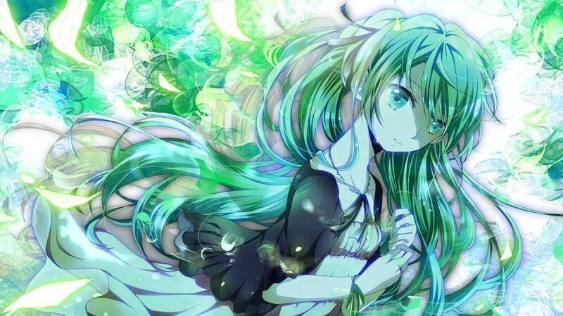 green-haired anime girl with glowing aura