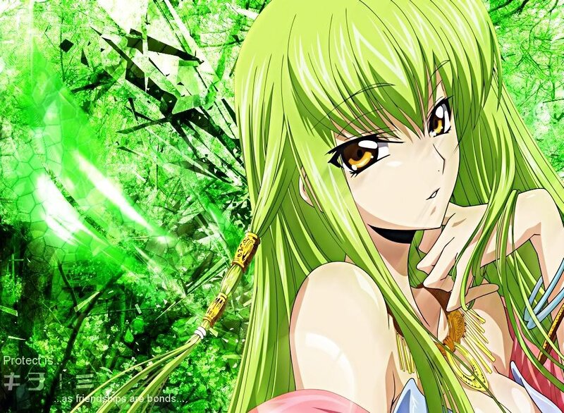 green-haired anime girl with glowing energy