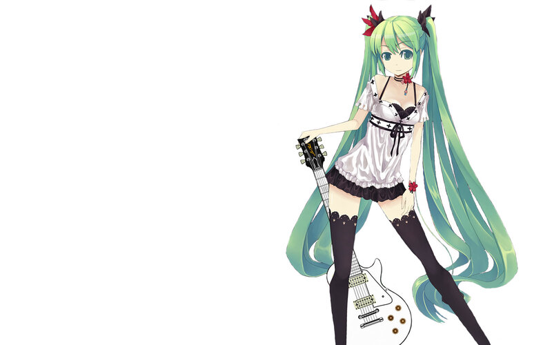 green-haired anime girl with guitar