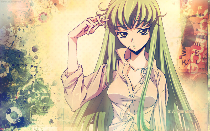green-haired anime girl with hand on head