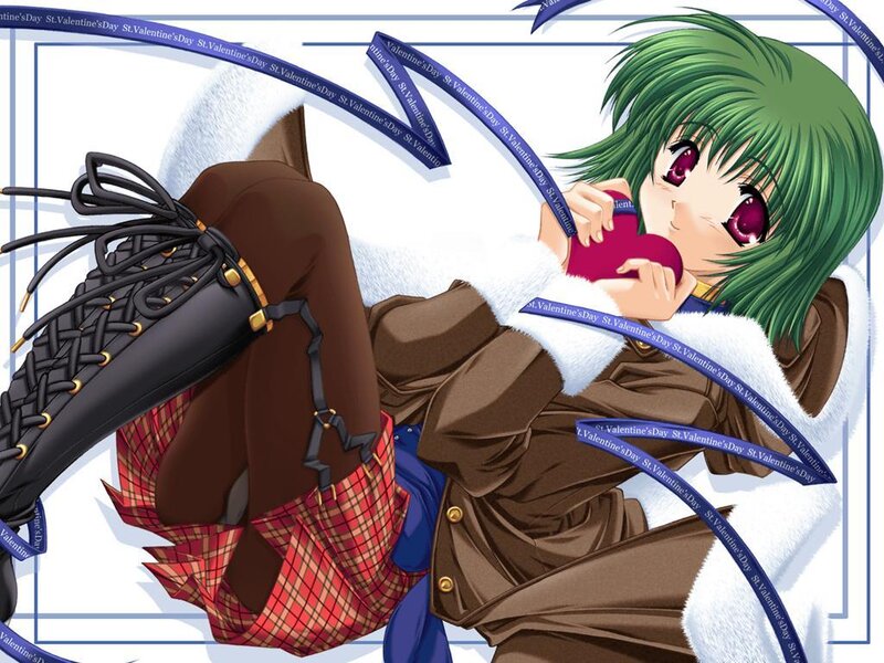 green-haired anime girl with heart