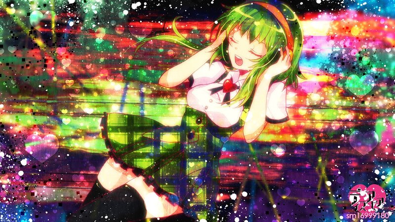 green-haired anime girl with hearts