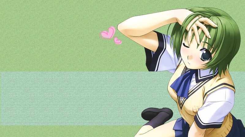 green-haired anime girl with hearts