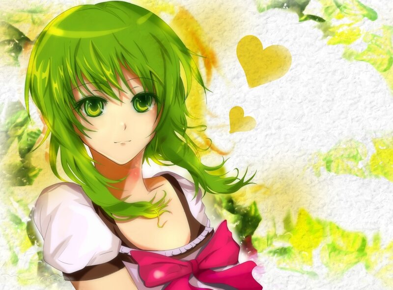 green-haired anime girl with hearts