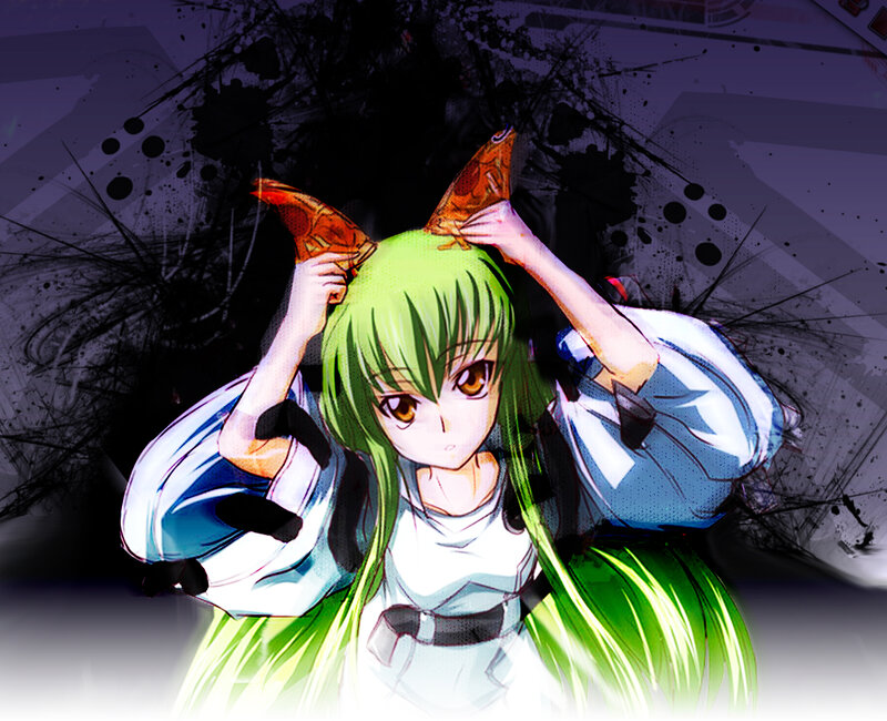green-haired anime girl with horns