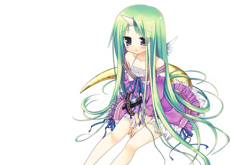 green-haired anime girl with horns