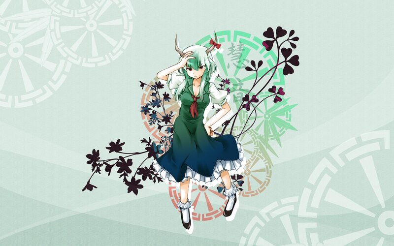 green-haired anime girl with horns