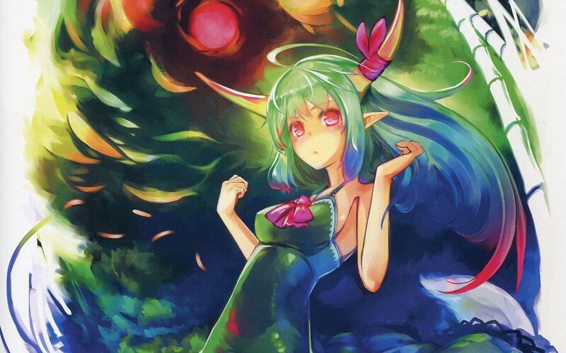 green-haired anime girl with horns