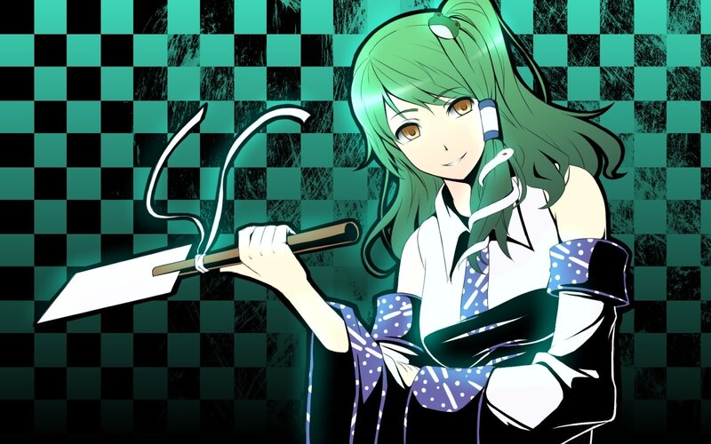 green-haired anime girl with knife