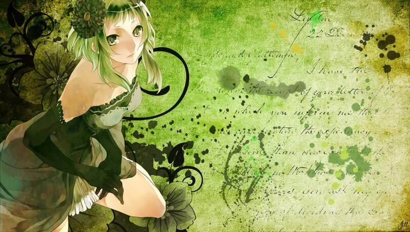 green-haired anime girl with letter