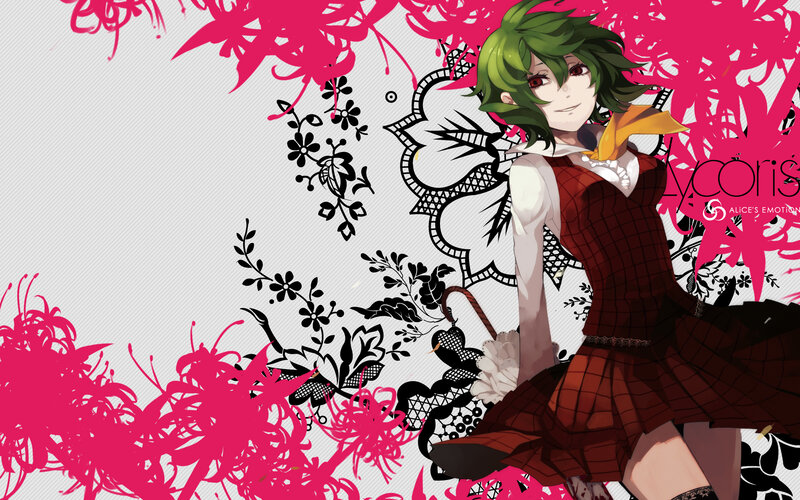 green-haired anime girl with lilies