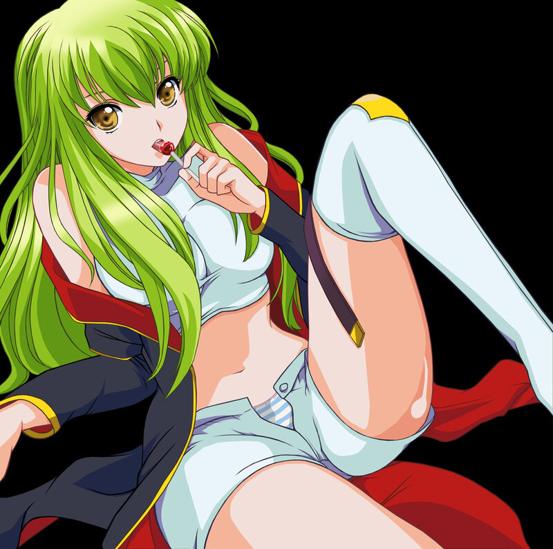 green-haired anime girl with lollipop
