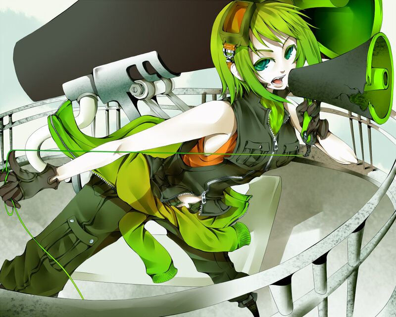 green-haired anime girl with megaphone
