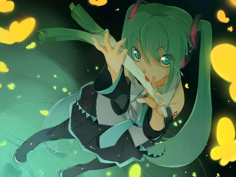 green-haired anime girl with microphone