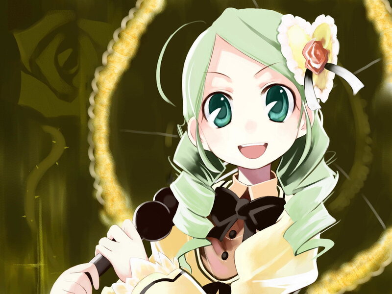 green-haired anime girl with microphone