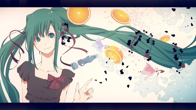 green-haired anime girl with oranges