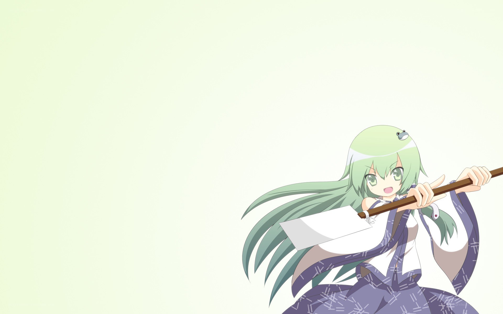 green-haired anime girl with paddle