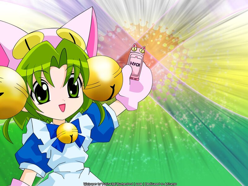 green-haired anime girl with phone