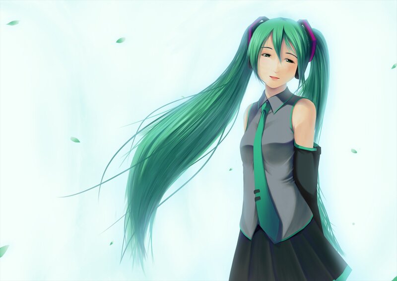 green-haired anime girl with pigtails
