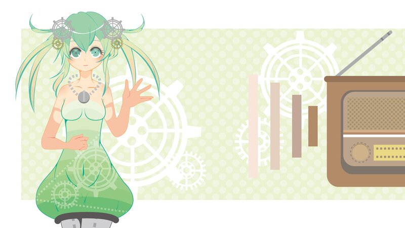green-haired anime girl with radio