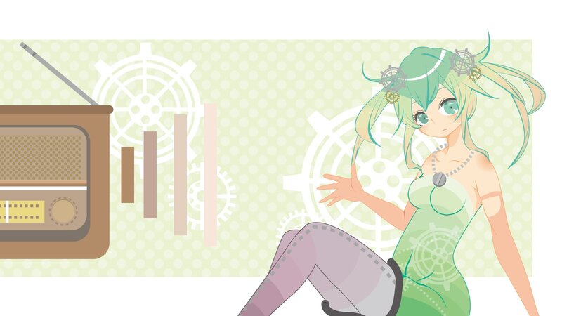 green-haired anime girl with radio
