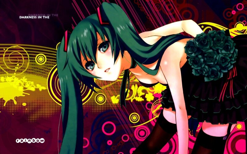 green-haired anime girl with roses