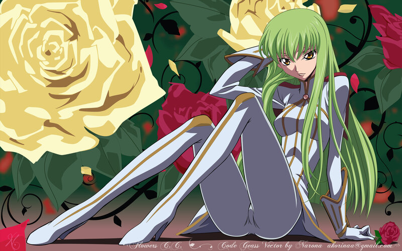 Green-haired anime girl with roses