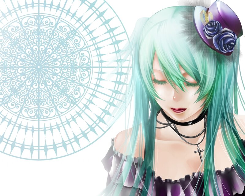 green-haired anime girl with roses
