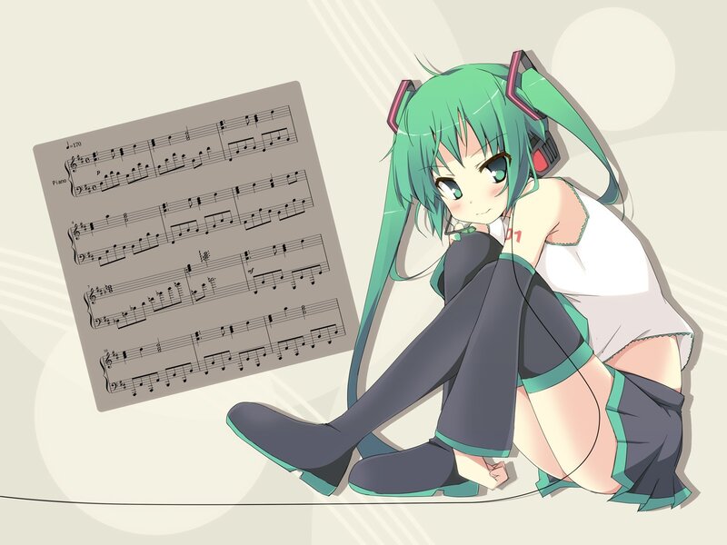 Green-haired anime girl with sheet music