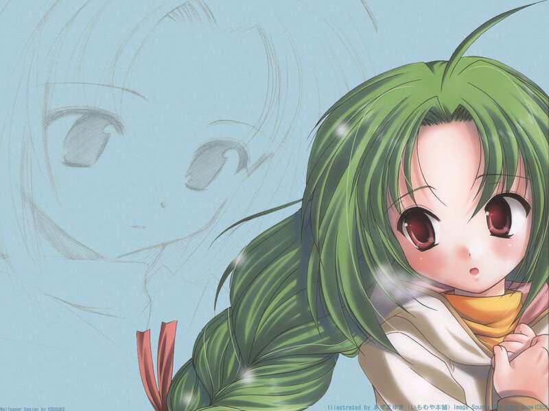 green-haired anime girl with sketch