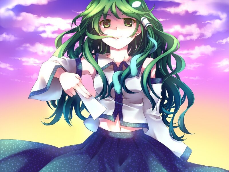 green-haired anime girl with snake