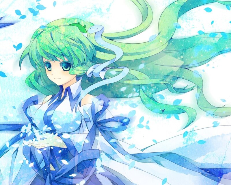 green-haired anime girl with snake