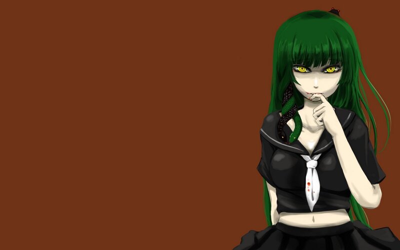 green-haired anime girl with snake