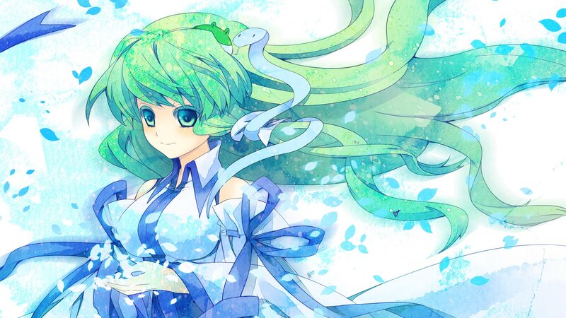 green-haired anime girl with snake