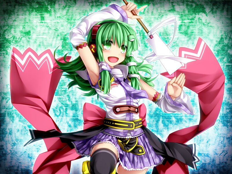 green-haired anime girl with staff