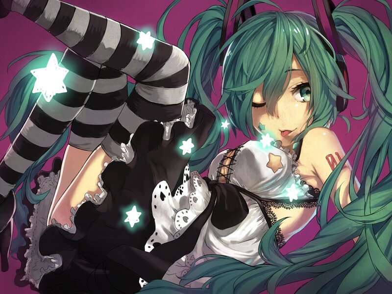 green-haired anime girl with stars